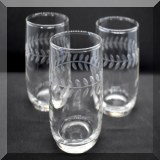 G40. Set of 3 glasses cut with a leaf border. 